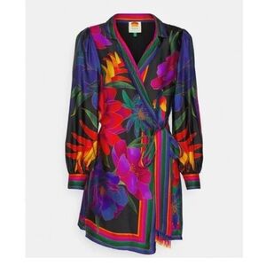 NWT FARM Rio Flower Season Black Scarf Mini Wrap Dress